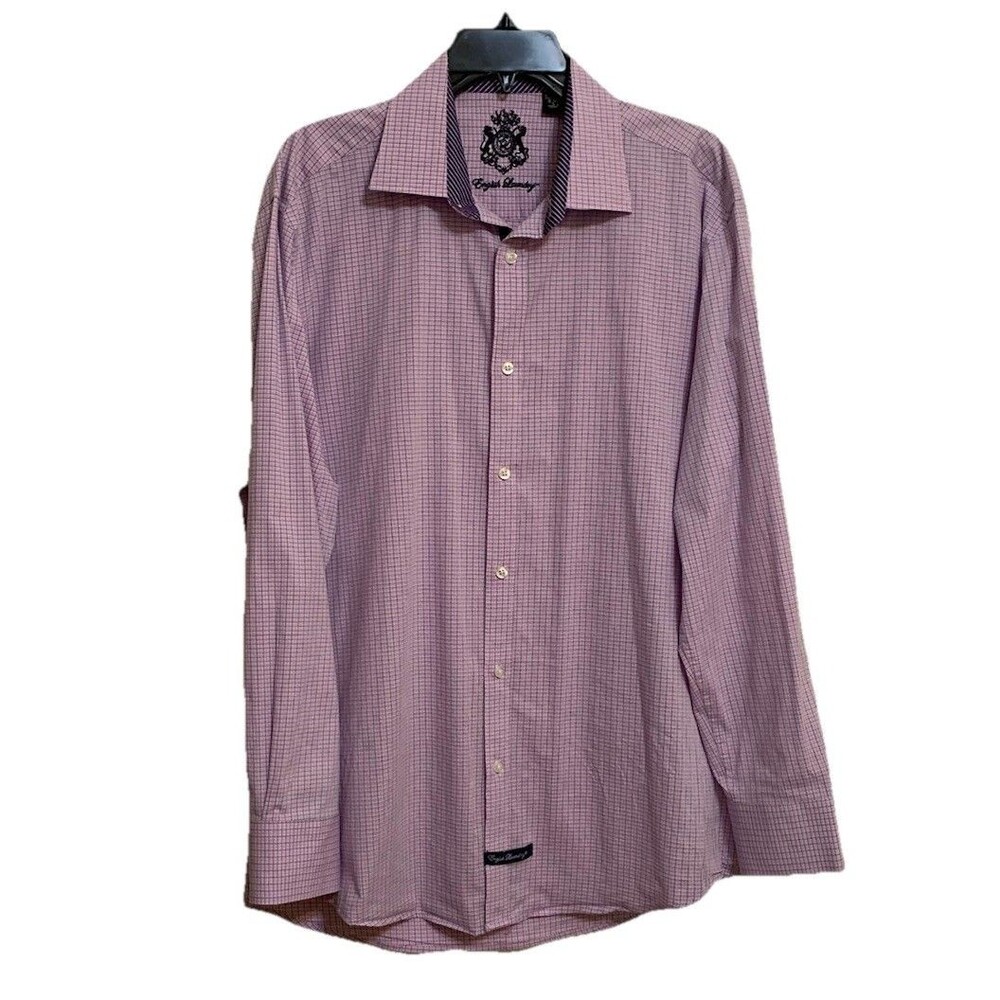 English Laundry Mens 16 Large Shirt Pink Blue Contrast Cuffs Long Sleeve Button